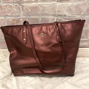 Maroon Shimmer Coach Tote